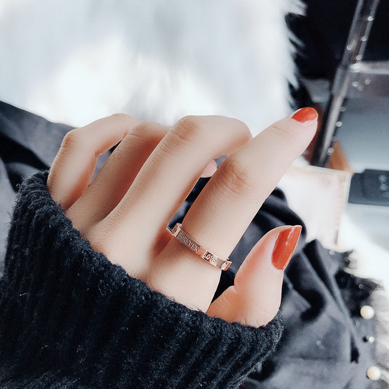 Eternal Love Ring with Diamonds, Titanium Steel, Fade-Resistant