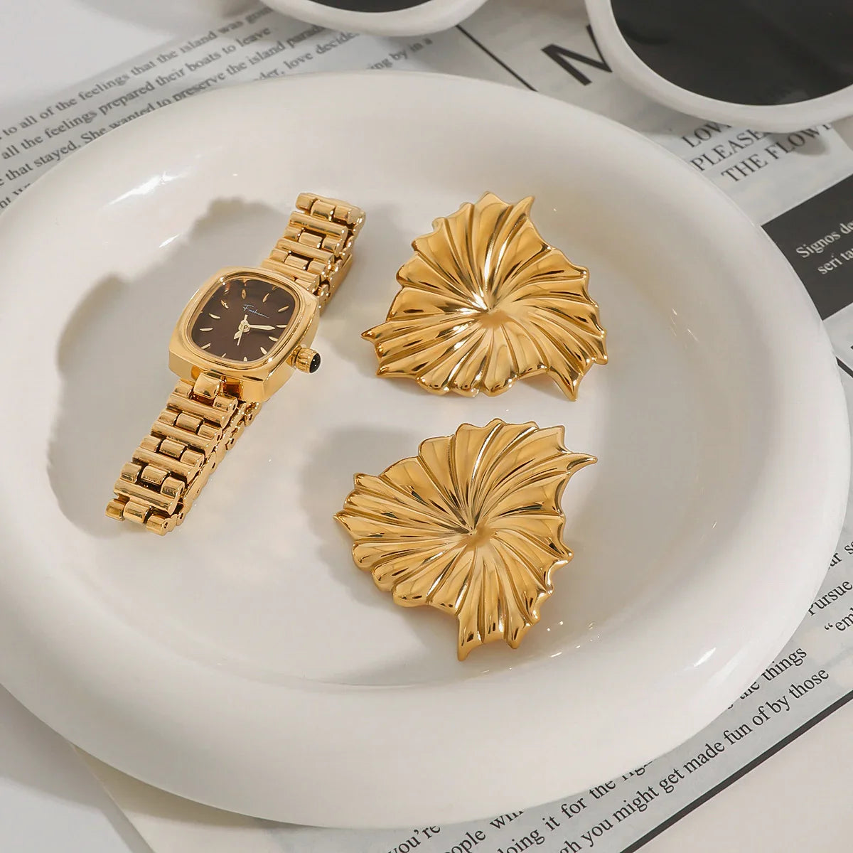 Rafaela Sculpted Petal Gold Earrings
