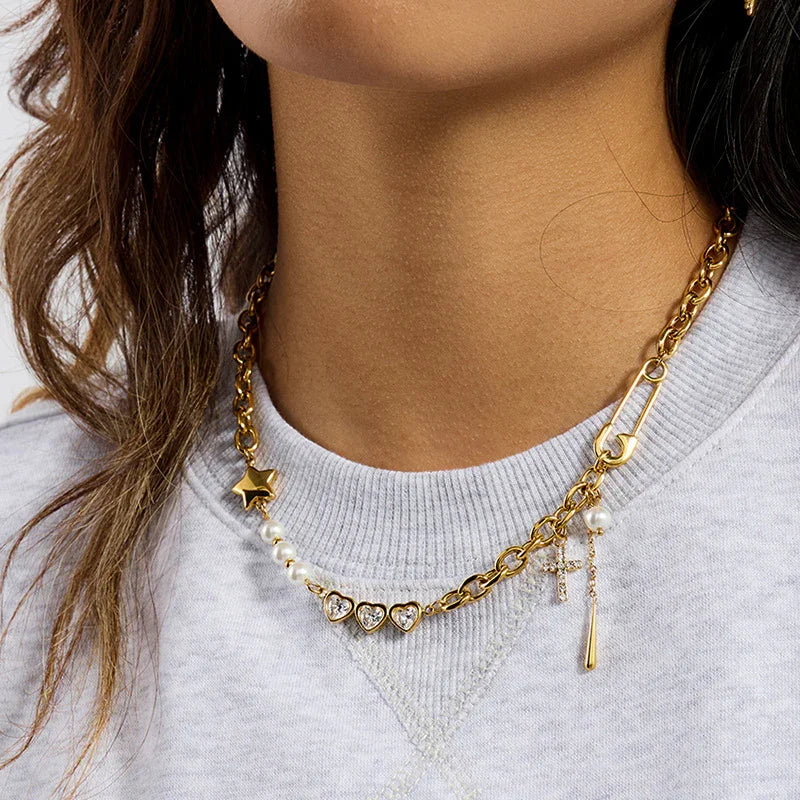 Zeraphine Diamond Pearl Gold Necklace