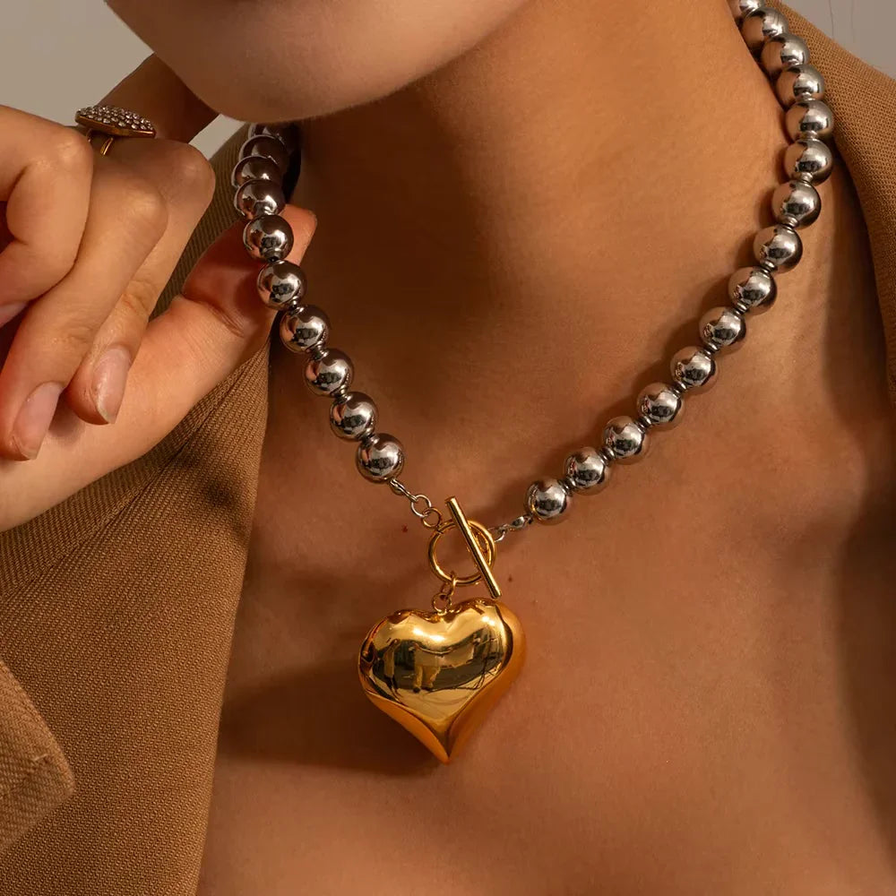 Alicia Chunky Bead Heart Pendant